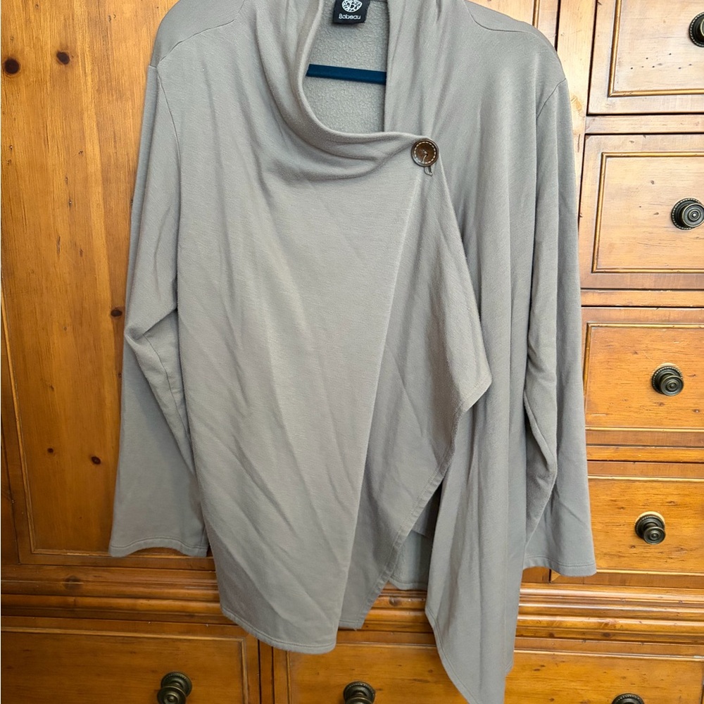 Bobeau Taupe plus size 2X Asymmetrical fleece Cardigan